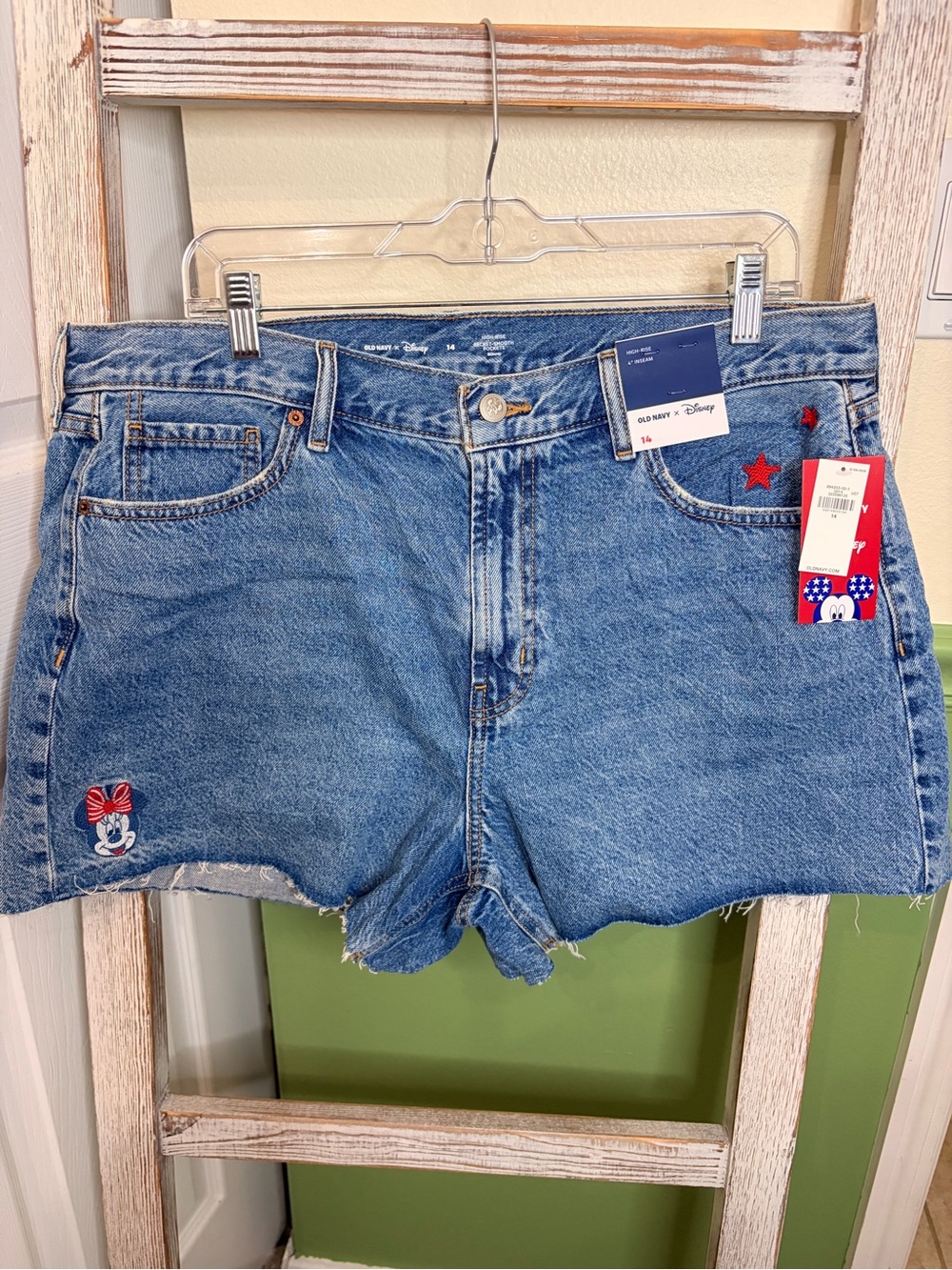 🇺🇸 Old Navy Disney Minnie Mouse Embroidered Jean Shorts 14 NWT